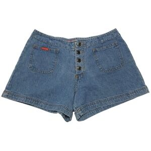 VTG Y2K‎ Cotton Express Denim Jean Mini Micro Shorts Womens Size 7/8 Button Fly